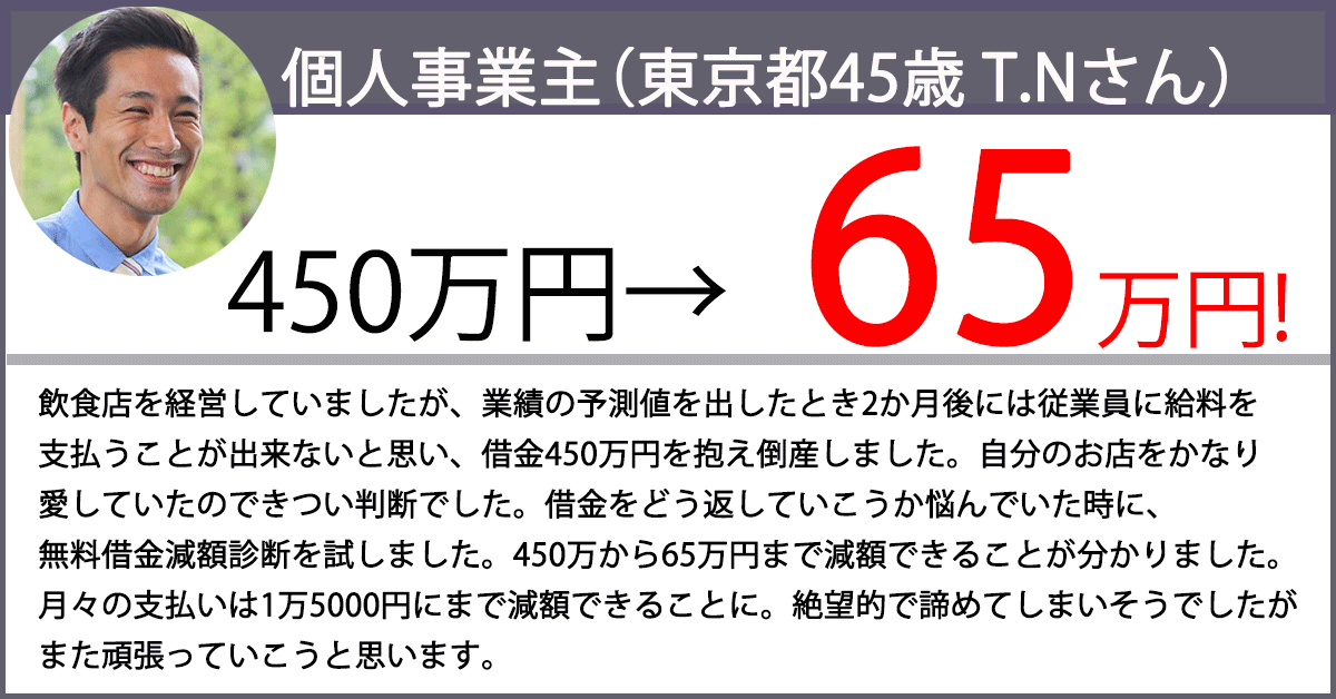 借金が450万円から65万円になりました!